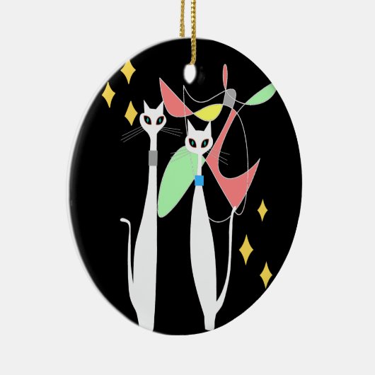 Atomic tijdperk Mid Century Modern Cool Cat Mobile Keramisch Ornament (Rechts)