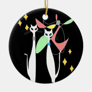 Atomic tijdperk Mid Century Modern Cool Cat Mobile Keramisch Ornament