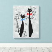 Atomic tijdperk Mid Century Modern Cool Cat Pair Canvas Afdruk (Insitu (Houten vloer))