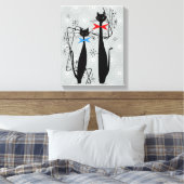 Atomic tijdperk Mid Century Modern Cool Cat Pair Canvas Afdruk (Insitu (Slaapkamer))