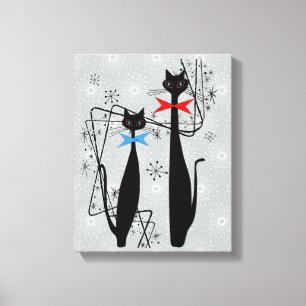 Atomic tijdperk Mid Century Modern Cool Cat Pair Canvas Afdruk