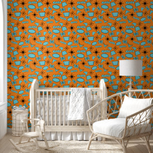 Atomic Turquoise op Sinaasappel Behang
