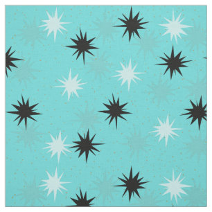 Atomic Turquoise Starbursts Combed Cotton Fabric Stof