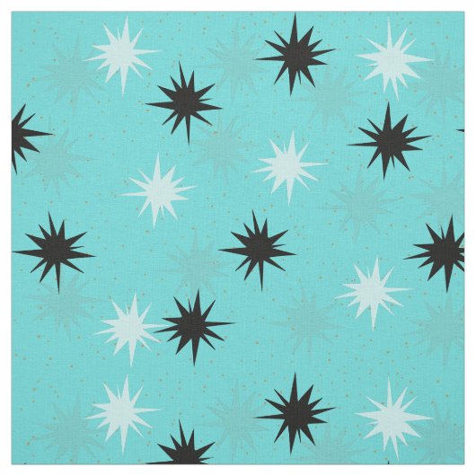Atomic Turquoise Starbursts Combed Cotton Fabric Stof (Swatch)