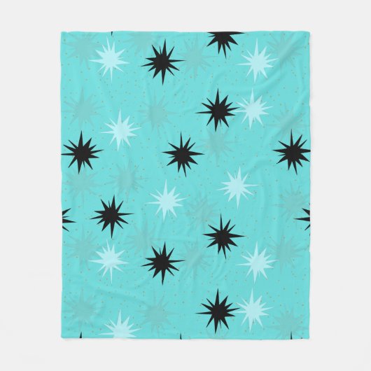 Atomic Turquoise Starbursts Fleece Blanket (Voorkant)