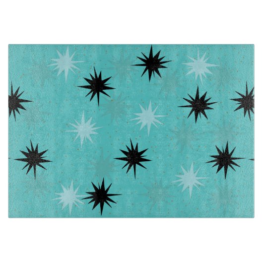 Atomic Turquoise Starbursts Glass Cutting Board Snijplank (Voorkant)