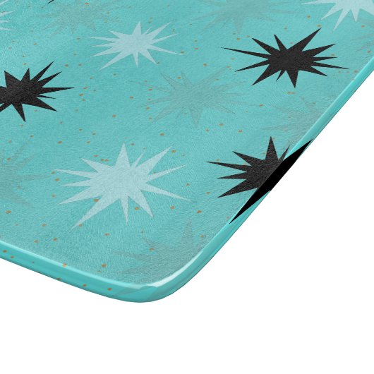 Atomic Turquoise Starbursts Glass Cutting Board Snijplank (Hoek)