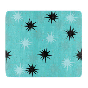 Atomic Turquoise Starbursts Glass Cutting Board Snijplank