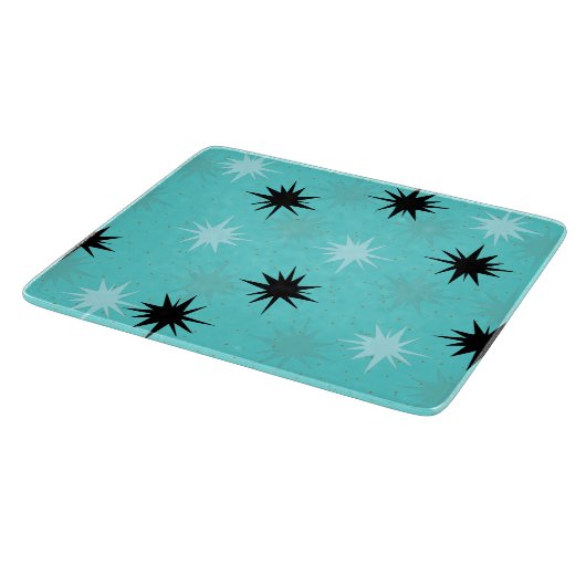 Atomic Turquoise Starbursts Glass Cutting Board Snijplank (Hoek)