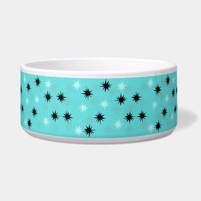Atomic Turquoise Starbursts keramisch Pet Bowl Voerbakje (Voorkant)