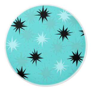 Atomic Turquoise Starbursts keramische knop