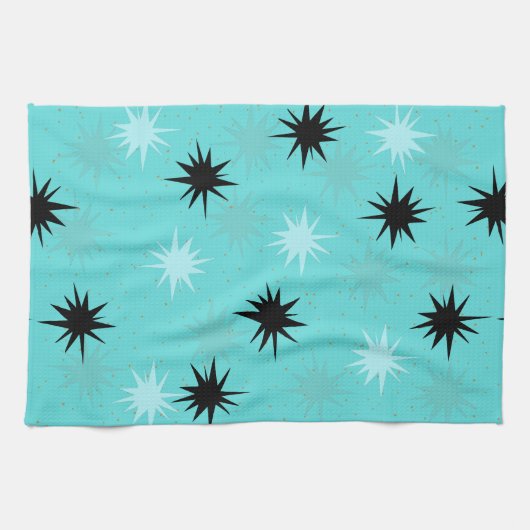 Atomic Turquoise Starbursts Kitchen Towel Theedoek (Horizontaal)