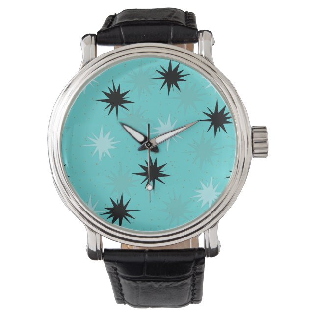 Atomic Turquoise Starbursts Leather Watch Horloge (Voorkant)