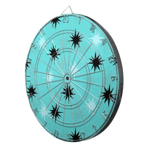 Atomic Turquoise Starbursts Metal Dart Board Dartbord (Voorkant Rechts)