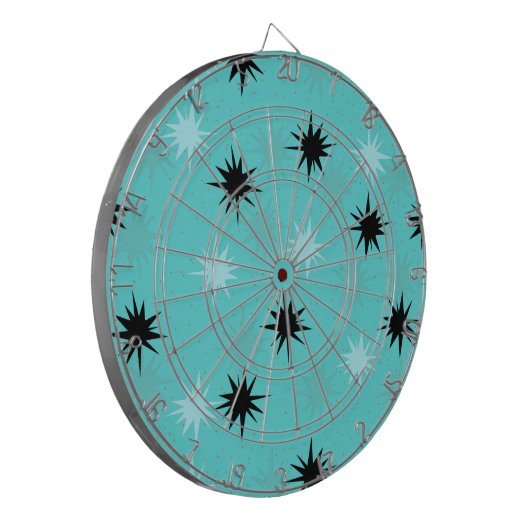Atomic Turquoise Starbursts Metal Dart Board Dartbord (Voorkant Links)