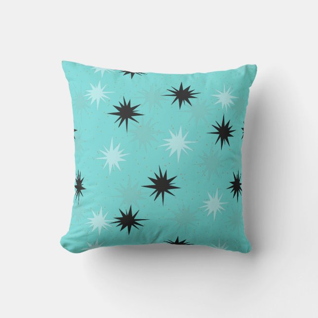 Atomic Turquoise Starbursts Outdoor Pillow Buitenkussen (Voorkant)