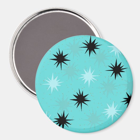 Atomic Turquoise Starbursts Round Magnet (Voorkant / Achterkant)