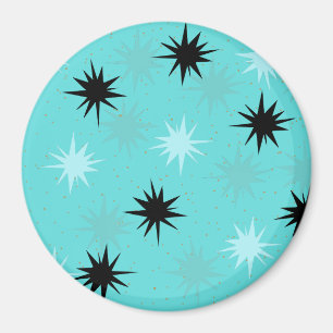 Atomic Turquoise Starbursts Round Magnet