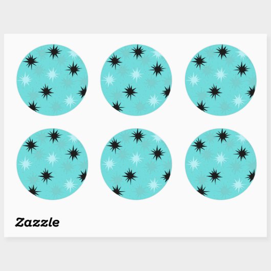 Atomic Turquoise Starbursts Round Stickers (Vel)