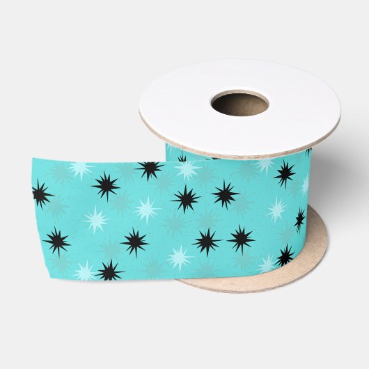 Atomic Turquoise Starbursts Satin Ribbon Satijnen Lint (Spoel)