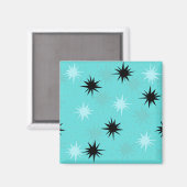 Atomic Turquoise Starbursts Square Magnet (Voorkant / Achterkant)