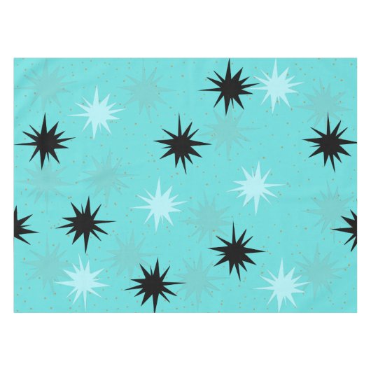 Atomic Turquoise Starbursts Tablecloth Tafelkleed (Voorkant (Horizontaal))