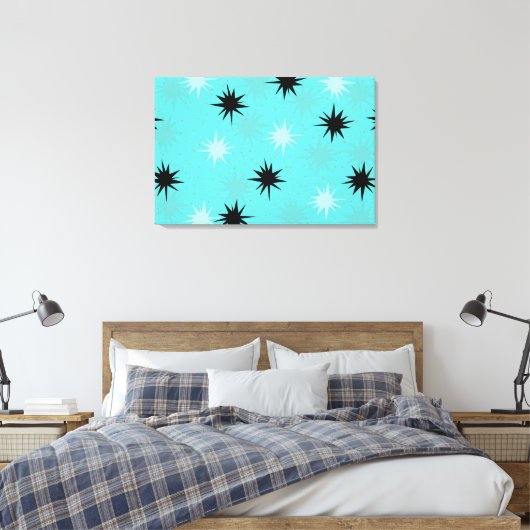 Atomic Turquoise Starbursts Wrapped Canvas (Insitu (Slaapkamer))