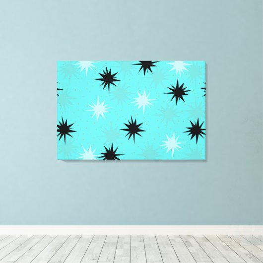 Atomic Turquoise Starbursts Wrapped Canvas (Insitu (Houten vloer))