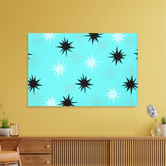 Atomic Turquoise Starbursts Wrapped Canvas (Insitu (Woonkamer))