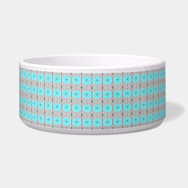Atomic Turquoise Stippen Ceramic Pet Bowl Voerbakje (Voorkant)