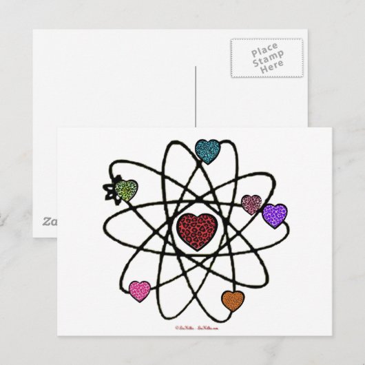 Atomic Valentijn Leopard Print Hearts Briefkaart (Voorkant / Achterkant)