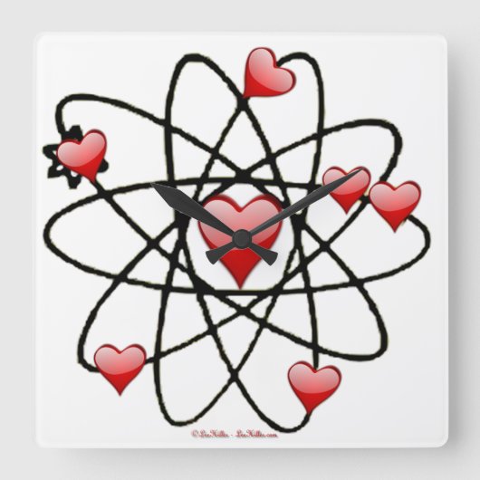 Atomic Valentijn Red Hearts Vierkante Klok (Voorkant)