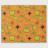 Atomic Zwart en Geel op Sinaasappel Cadeaupapier (Vlak)