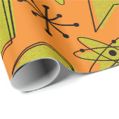 Atomic Zwart en Geel op Sinaasappel Cadeaupapier (Rol Hoek)