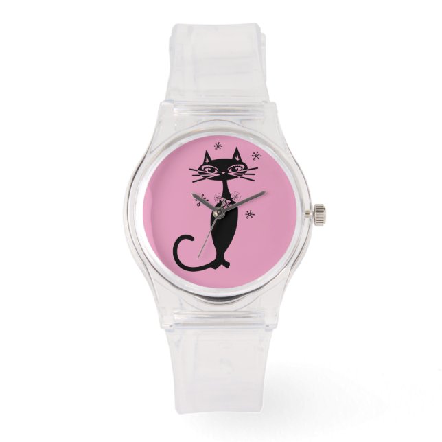 ATOMIC ZWARTE CAT WOMENS PIMK WRIST WATCH HORLOGE (Voorkant)