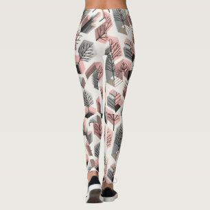 Atomisch roze grijs patchwork boom prisma patroon leggings