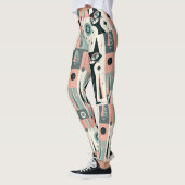 Atomisch roze turquoise mid-century kattenpatroon leggings (Links)
