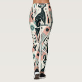 Atomisch roze turquoise mid-century kattenpatroon leggings (Achterkant)