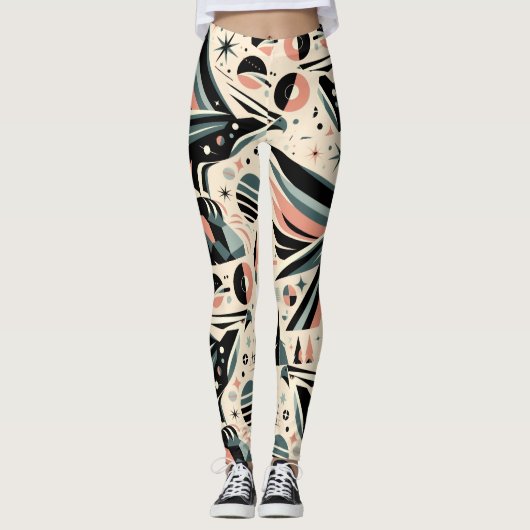 Atomische Adelaar Collage Geometrisch Patroon Leggings (Voorkant)