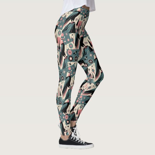 Atomische Retro Adelaar Geometrisch Ontwerp Leggings (Rechts)