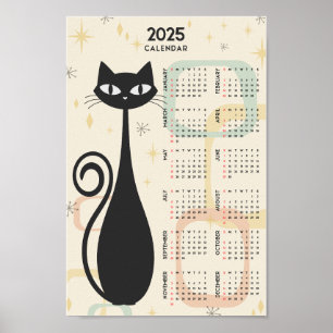 Atomische Retro Zwarte Kat Mid Century 2025 Agenda Poster