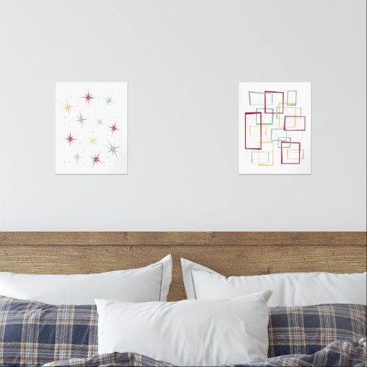 Atomische Starburst en Abstracte Pleinen Mid Centu Muurkunst Sets (Slaapkamer)
