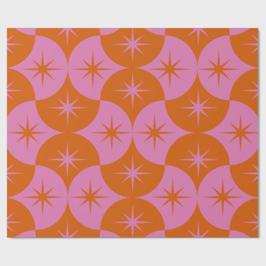 Atomische Starbursts op Roze Oranje Scallop Shapes Cadeaupapier (Vlak)