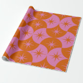Atomische Starbursts op Roze Oranje Scallop Shapes Cadeaupapier (Uitgerold)