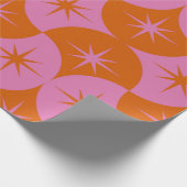 Atomische Starbursts op Roze Oranje Scallop Shapes Cadeaupapier (Hoek)