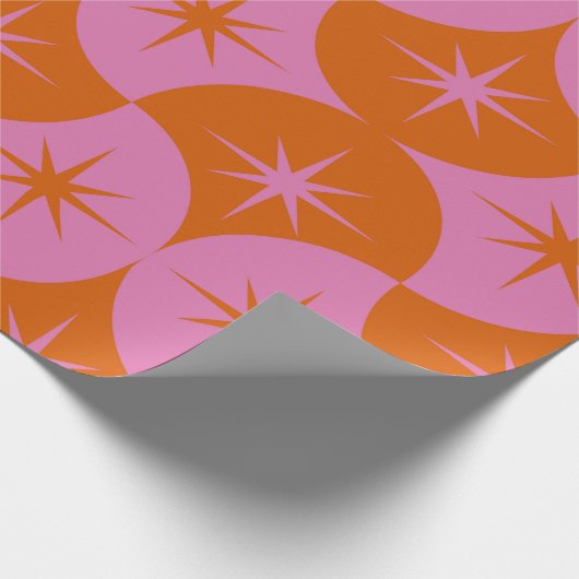 Atomische Starbursts op Roze Oranje Scallop Shapes Cadeaupapier (Hoek)