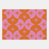 Atomische Starbursts op Roze Oranje Scallop Shapes Inpakpapier Vel (Voorkant 3)