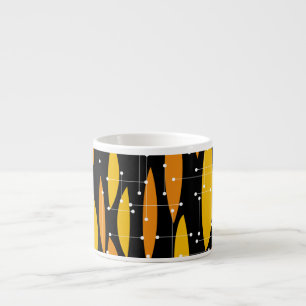 Atomische stijl, zwart oranje geometrisch patroon. espresso kop