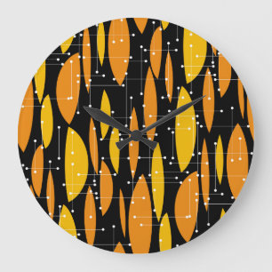 Atomische stijl, zwart oranje geometrisch patroon. grote klok