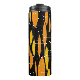 Atomische stijl, zwart oranje geometrisch patroon. thermosbeker